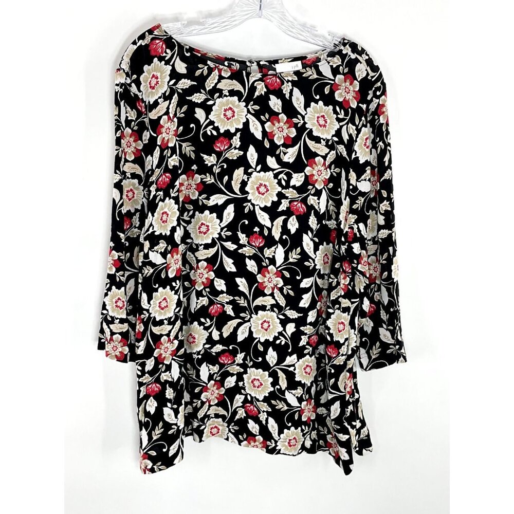 Black Floral Women’s Tunic Top with Pink Accents